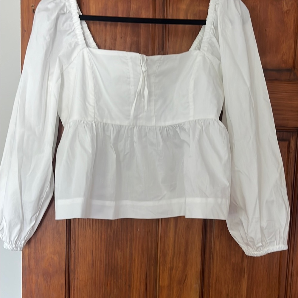J. Crew White Puff Sleeve Smocked Blouse